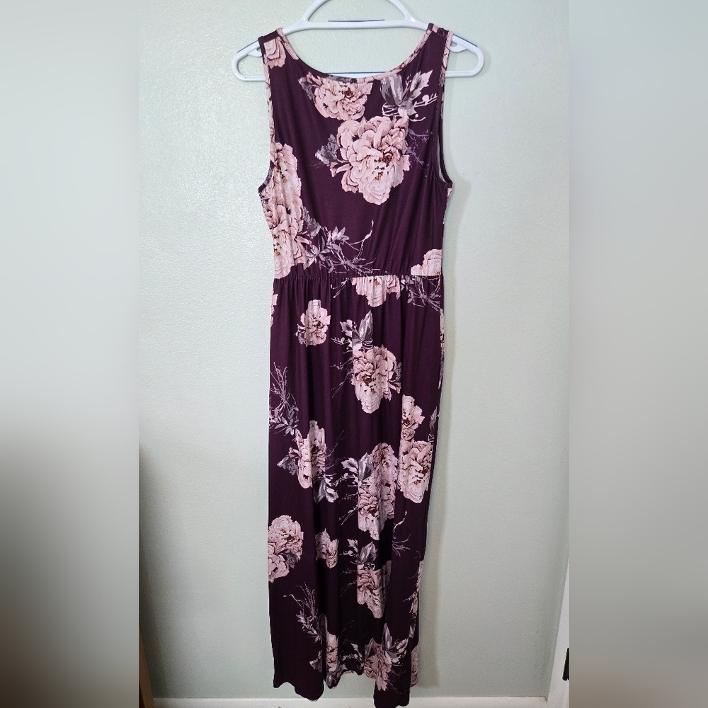 Zattcas | Maroon Floral Tank Maxi Dress Size Large - Picture 3 of 6